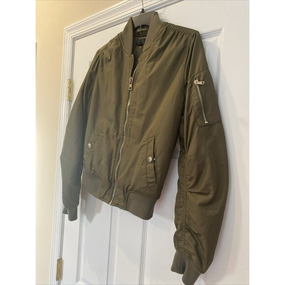 Olive Green Military Bomber Style Jacket Topshop Size 2 - Picture 2 of 7
